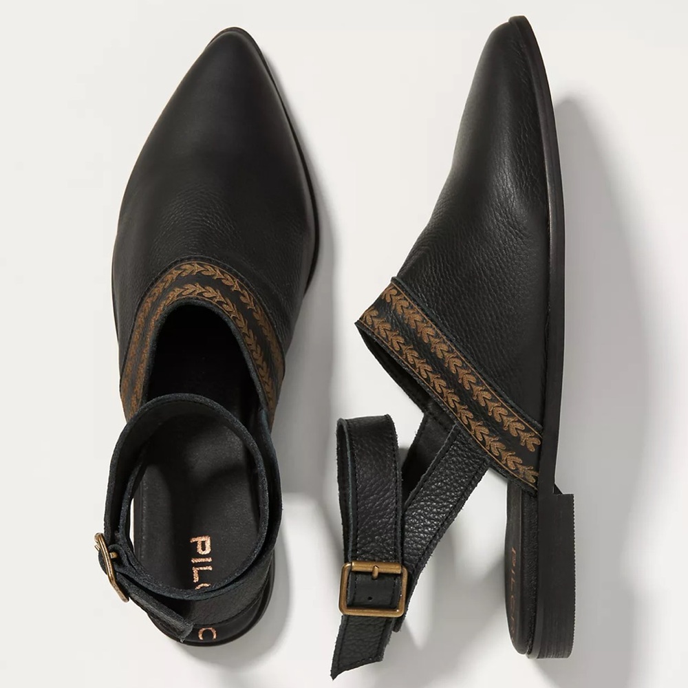 Anthropologie Pilcro Genuine Leather Ankle Strap Shoes Black Size 38 NEW